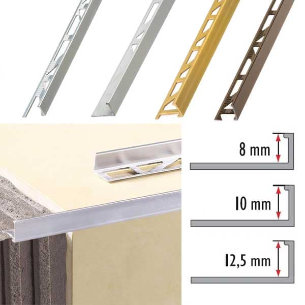 2.5m Aluminium Tile Trim L Shape Straight Edge Durable Profile Finish