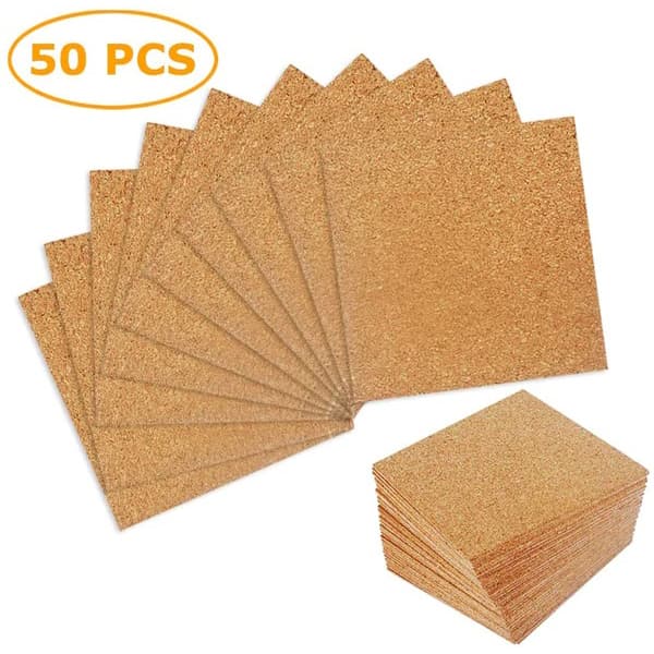 50-Pack Adhesive Brown Cork Sheets For Coasters & Home Projects