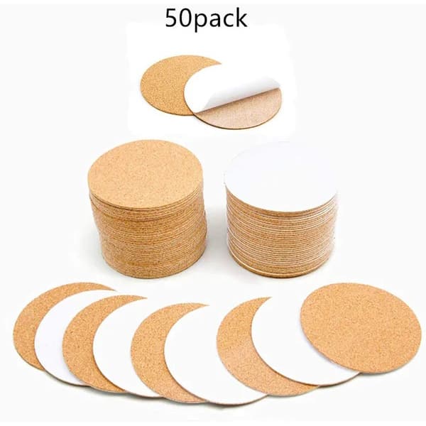 Adhesive Cork Brown Coaster Sheets 50 Pack for DIY & Furniture 