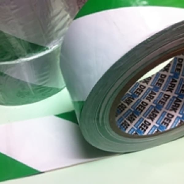 High Visibility PVC Hazard Warning Tape Green White Self Adhesive