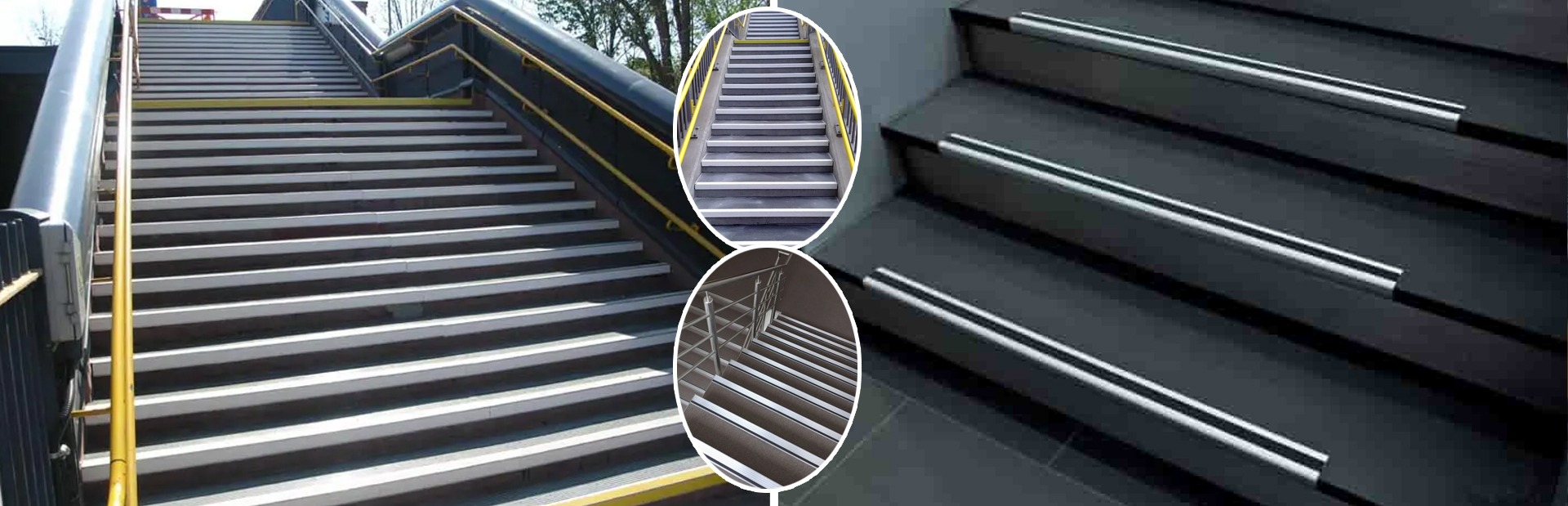 Close-up of aluminium stair nosing profile showing durable finish and anti-slip design